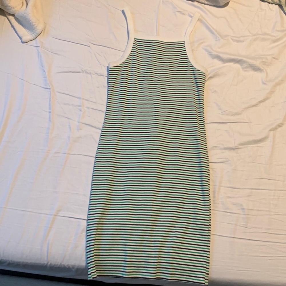 Retro High Neck Striped Green Mini Body Con Dress